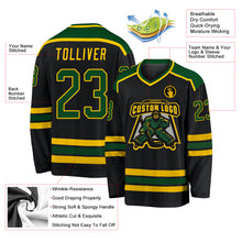 Load image into Gallery viewer, Custom Black Green-Gold Hockey Jersey
