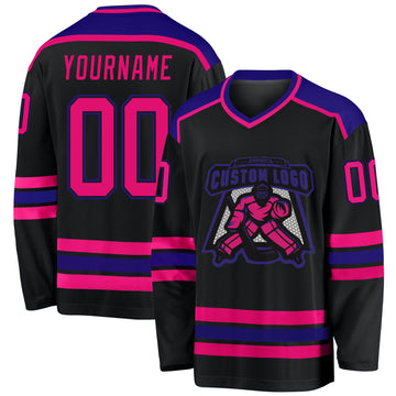 Custom Black Hot Pink-Purple Hockey Jersey