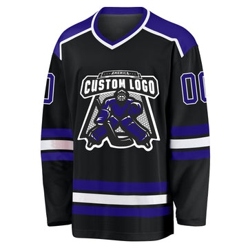 Custom Black Purple-White Hockey Jersey