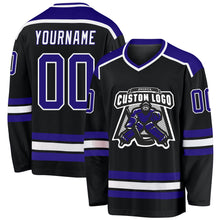 Load image into Gallery viewer, Custom Black Dark Purple-White Hockey Jersey
