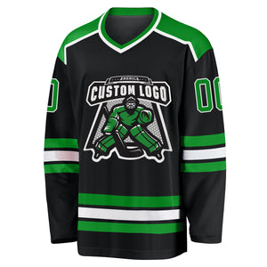 Custom Black Grass Green-White Hockey Jersey