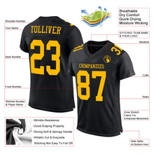 Load image into Gallery viewer, Custom Black Gold Mesh Authentic Football Jersey
