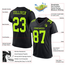 Load image into Gallery viewer, Custom Black Neon Green Mesh Authentic Football Jersey
