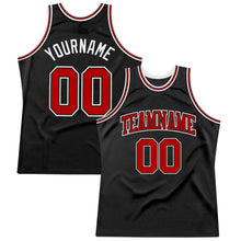 Load image into Gallery viewer, Custom Black Red-White Authentic Throwback Basketball Jersey
