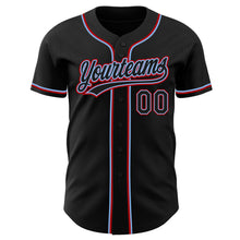 Load image into Gallery viewer, Custom Black Black Light Blue-Red Authentic Baseball Jersey
