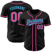 Load image into Gallery viewer, Custom Black Pink-Sky Blue Authentic Baseball Jersey

