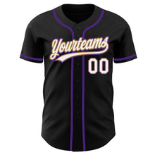 Load image into Gallery viewer, Custom Black White Old Gold-Purple Authentic Baseball Jersey
