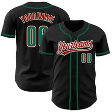 Load image into Gallery viewer, Custom Black Kelly Green-Red Authentic Baseball Jersey
