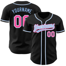 Load image into Gallery viewer, Custom Black Pink-Light Blue Authentic Baseball Jersey
