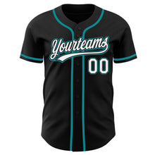 Load image into Gallery viewer, Custom Black White-Teal Authentic Baseball Jersey

