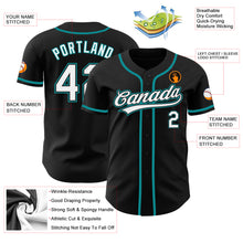 Load image into Gallery viewer, Custom Black White-Teal Authentic Baseball Jersey
