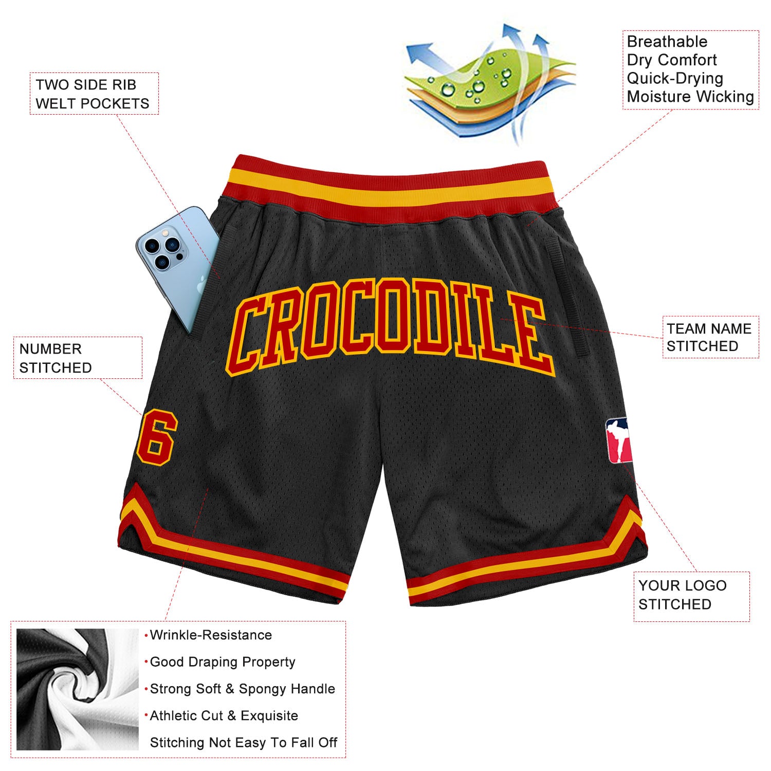 Load image into Gallery viewer, Custom Black Red-Gold Authentic Throwback Basketball Shorts