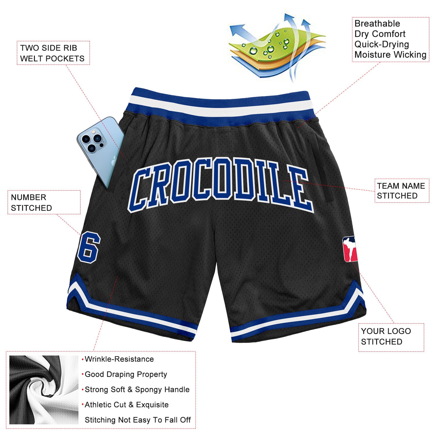 Load image into Gallery viewer, Custom Black Royal-White Authentic Throwback Basketball Shorts