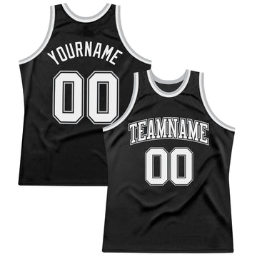 Custom Black White-Gray Authentic Throwback Basketball Jersey