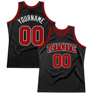 Custom Black Red-White Authentic Throwback Basketball Jersey