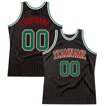 Load image into Gallery viewer, Custom Black Red Pinstripe Kelly Green-Red Authentic Basketball Jersey
