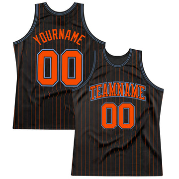 Custom Black Orange Pinstripe Orange-Light Blue Authentic Basketball Jersey