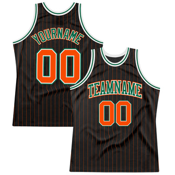 Custom Black Orange Pinstripe Orange-Kelly Green Authentic Basketball Jersey