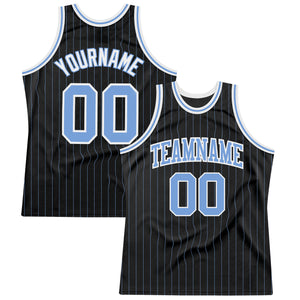 Custom Black Light Blue Pinstripe Light Blue-White Authentic Basketball Jersey