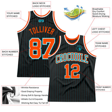 Custom Black Teal Pinstripe Orange-Teal Authentic Basketball Jersey