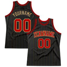 Load image into Gallery viewer, Custom Black Old Gold Pinstripe Red-Old Gold Authentic Basketball Jersey
