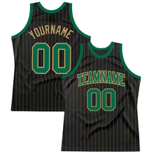 Load image into Gallery viewer, Custom Black Old Gold Pinstripe Kelly Green-Old Gold Authentic Basketball Jersey
