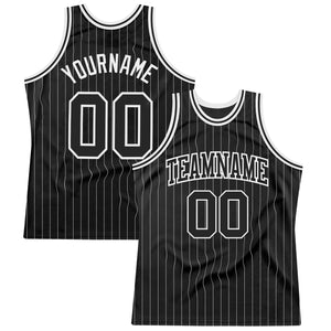 Custom Black White Pinstripe Black-White Authentic Basketball Jersey