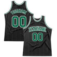 Load image into Gallery viewer, Custom Black White Pinstripe Kelly Green-White Authentic Basketball Jersey
