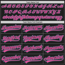 Load image into Gallery viewer, Custom Black White Pinstripe Pink-Light Blue Authentic Baseball Jersey

