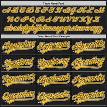 Load image into Gallery viewer, Custom Black Gold Pinstripe Gold-White Authentic Baseball Jersey
