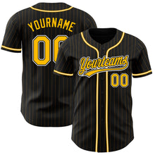 Load image into Gallery viewer, Custom Black Gold Pinstripe Gold-White Authentic Baseball Jersey
