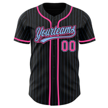 Load image into Gallery viewer, Custom Black Light Blue Pinstripe Pink Authentic Baseball Jersey
