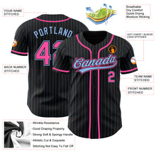 Load image into Gallery viewer, Custom Black Light Blue Pinstripe Pink Authentic Baseball Jersey
