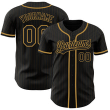 Load image into Gallery viewer, Custom Black Old Gold Pinstripe Black-Old Gold Authentic Baseball Jersey
