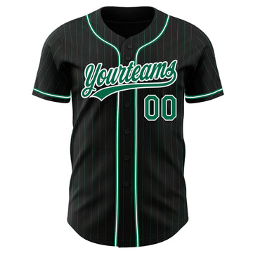 Custom Black Kelly Green Pinstripe Kelly Green-White Authentic Baseball Jersey