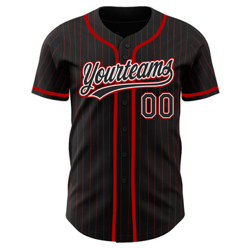 Custom Black Red Pinstripe Black Authentic Baseball Jersey