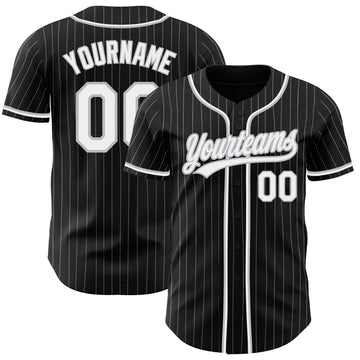 Custom Black Gray Pinstripe White Authentic Baseball Jersey