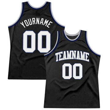Custom Black White Gray-Navy Authentic Throwback Basketball Jersey