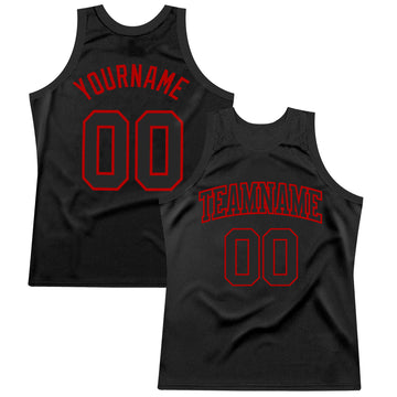 Custom Black Red Authentic Throwback Basketball Jersey