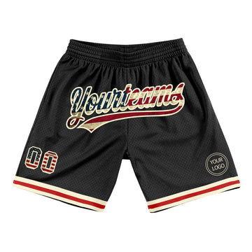 Custom Black Vintage USA Flag-Cream Authentic Throwback Basketball Shorts