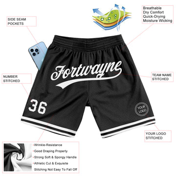 Custom Black White Authentic Throwback Basketball Shorts