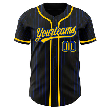 Custom Black Royal Pinstripe Royal-Yellow Authentic Baseball Jersey