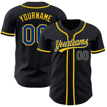 Custom Black Royal Pinstripe Royal-Yellow Authentic Baseball Jersey