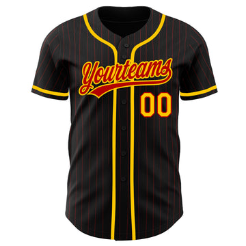 Custom Black Red Pinstripe Red-Yellow Authentic Baseball Jersey