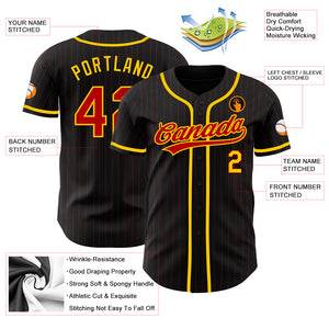 Custom Black Red Pinstripe Red-Yellow Authentic Baseball Jersey