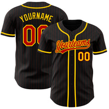 Load image into Gallery viewer, Custom Black Red Pinstripe Red-Yellow Authentic Baseball Jersey
