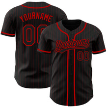 Load image into Gallery viewer, Custom Black Red Pinstripe Black Authentic Baseball Jersey
