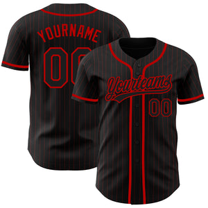 Custom Black Red Pinstripe Black Authentic Baseball Jersey