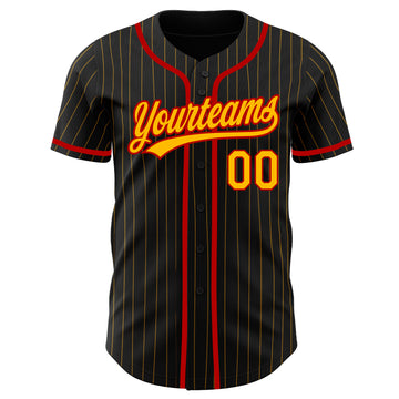 Custom Black Gold Pinstripe Gold-Red Authentic Baseball Jersey