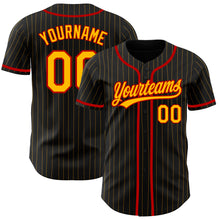 Load image into Gallery viewer, Custom Black Gold Pinstripe Gold-Red Authentic Baseball Jersey
